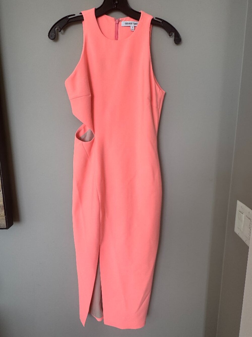 Elizabeth and James Neon Coral Cut-Out Midi Dress Size 2